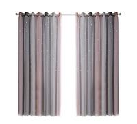 Yinhing Blackout Curtains for Bedroom Living Room 2pcs Gradient Tulle Polyester Double Layer Curtains with Hollow Star Design Grey 134cm X 240cm Easy Install Grommet Light Filtering (134cm x 210cm)