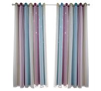 Yinhing Blackout Curtains for Bedroom Living Room 2pcs Gradient Tulle Polyester Double Layer Curtains with Hollow Star Design Grey 134cm X 240cm Easy Install Grommet Light Filtering (134cm x 210cm)