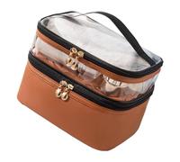 Yinhing Double Layer Makeup Bag with Zippers Comfortable Handle Sealed Travel Cosmetic for Women and Girls Stylish Design for Beauty and On The Use (Brown)