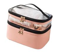 Yinhing Double Layer Makeup Bag with Zippers Comfortable Handle Sealed Travel Cosmetic for Women and Girls Stylish Design for Beauty and On The Use (Pink)