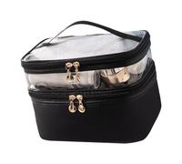 Yinhing Double Layer Makeup Bag with Zippers Comfortable Handle Sealed Travel Cosmetic for Women and Girls Stylish Design for Beauty and On The Use (Black)