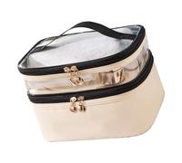 Yinhing Double Layer Makeup Bag with Zippers Comfortable Handle Sealed Travel Cosmetic for Women and Girls Stylish Design for Beauty and On The Use (Beige) Double Layer Makeup Bag