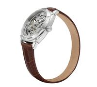 Yinhing Fashionable Au Tomatic Mechanical Wristwatch for Men Silver and Brown PU Leather Strap Elegant Timepiece with Garnet Dial for Daily Wear and Special (Silver Surface Shell Brown Belt)