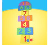 Yinhing Hopscotch Mat, Kids Soft EVA Foam Interlocking Tiles Indoor Outdoor Game with 10 Quick Assembly Pieces and 4 Colored Discs, for Children Party Garden (Colorful)