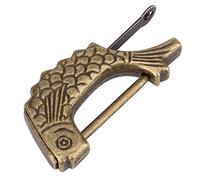 Yinhing Latch Lock, Chest Latch Chinese Old Style Horizontal Padlock Antique Fish Shaped Bronze Metal Lock Key for Jewelry Box Drawer