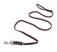 Yinhing Leather Dog Leather Dog Lea Pet Leash 2.1m Deep Brown with .2cm Width Steel Hook for Large Dogs Rope for Walking Running and Training (The material length is 1.5 meters and the net)