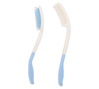 Yinhing Long Handled Comb and Hair Brush Set Curved Ergonomic Grip Tri Handle Design for Limited Mobility Elderly Arthritis ABS Plastic Lightweight Durable
