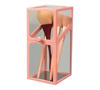 Yinhing Makeup Brush Holder, Clamshell Design Thickened Glass Large Capacity Cosmetic Brush Storage Box with Uniquely Shaped Design, for Makeup Artists Amateurs Home Cosmetics Store (Pink