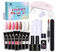 Yinhing Nail Extension Gel Set Professional 7 Colors LED Lamp Kit with Base Top Coat Brush File 100 Forms Slip Solution for Home Salon Manicure Pedicure (01)