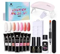 Yinhing Nail Extension Gel Set Professional 7 Colors LED Lamp Kit with Base Top Coat Brush File 100 Forms Slip Solution for Home Salon Manicure Pedicure (04)