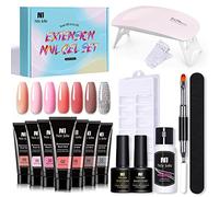 Yinhing Nail Extension Gel Set Professional 7 Colors LED Lamp Kit with Base Top Coat Brush File 100 Forms Slip Solution for Home Salon Manicure Pedicure (07)
