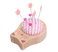 Yinhing Pin Cushion Sewing Kit with Cat Jewel Pins Stylish Wooden Base Striped Pattern Needle Holder for Quilting Crafts Projects and Home Decor