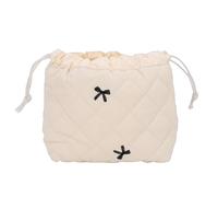 Yinhing Quilted Drawstring Makeup Bag, Adorable Bowknot Cosmetic Organizer with Soft Fabric for Travel Toiletries Makeup Brushes Skincare (White)
