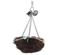 Yinhing Rattan Swing Toy with Bells Multi Functional Bird Toy for Small to Medium Birds 27x12cm Hanging for Chewing and Climbing (27 * 20cm)