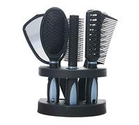 Yinhing Set of 5 Professional Hair Combs and Mirrors Kit Salon Quality Hair Cutting Brushes With Holder Stand Essential Hairdressing Styling Tools for Men and Women With Ergonomic Design (Blue)