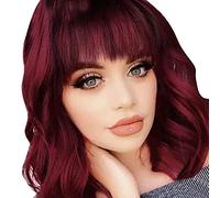 Yinhing Short Wavy Red Wigs With Bangs Heat Synthetic Hair Soft Curly Bob Wig for Stylish Looks for Daily Wear Parties and Special