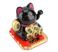 Yinhing Solar Powered Adorable Lucky Beckoning Fortune Cat Figurine for Home And Car Decor Charming Golden Swinging Cat Statue to Enhance Your Space And Bring Good Luck (Black)