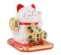 Yinhing Solar Powered Adorable Lucky Beckoning Fortune Cat Figurine for Home And Car Decor Charming Golden Swinging Cat Statue to Enhance Your Space And Bring Good Luck (White)