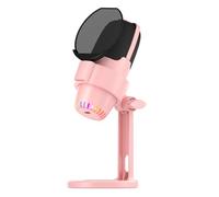 Yinhing Usb Rgb Microphone Kit for Computer With Tripod Noise Cancelling Plug Play One Key Function for Gaming Meetings Live Streaming Recording Video Compatible With White Design (Pink)