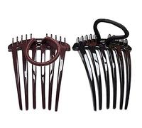 Yinhing Women Side Comb Hair Styling Tool Ponytail Volume Insert Combs with Elastic Band for Thick Hair Medium to Thick Straight or Curly (Coffee + black)