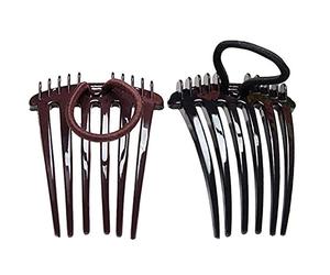 Yinhing Women Side Comb Hair Styling Tool Ponytail Volume Insert Combs with Elastic Band for Thick Hair Medium to Thick Straight or Curly (Coffee + black)