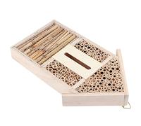 Yinhing Wooden Bee House for Garden Wood Nesting Box for Solitary Bees Pollinators with Tubular Channels Educational Outdoor Decoration