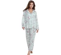 YiNi LuLu Womens Silk Satin Pajamas Set Button Down 2 Piece Pjs Long Sleeve Oversized Sleepwear with Pockets, Red Rabbit, M