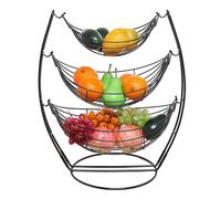 Yinj9562fg Fruit and Vegetable Basket 3 Tier Fruit Basket Bowl for Kitchen Counter - Black Triple Hammock Fruit/Vegetables/Produce Metal Rack Display Stand for Home use