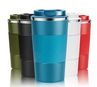 YINJOYI Travel Mug Reusable Coffee Cups Thermal Insulated Vacuum Insulation Smoothie Cup Stainless Steel Bottle for Hot Cold Drinks with Lid (Blue, 510ml)