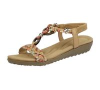 Yinka Shoes Ladies Marrakesh Beaded T-bar Low Wedge Sandals Tan UK 5