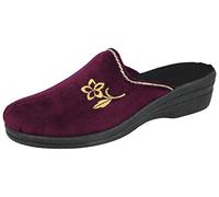 Yinka Shoes Ladies Velour Embroidered Flower Wedge Slip On Hard Sole Backless Mule Slippers Size 3-8 (6 UK, Burgundy)