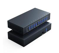 Yinker 10 Port USB 3.0 Hub, Industrial Powered USB Data Hub with 12V/3A Adapter 105W Output ESD Protection, Rugged Metal Case Mountable USB Expander Splitter