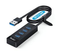 Yinker 4 Port USB 3.0 Hub, Ultra Slim Portable High-Speed Data Hub, 5FT/1.5M Long Cable USB Extension Hub, 5Gbps USB Splitter with 5V USB-C Power Supply for PC/Laptop/MacBook/PS5 and More
