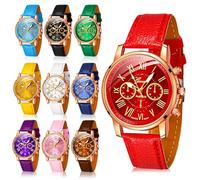 Yinkin 10 Pcs Assorted Platinum Watch Unisex Quartz Watch Sets for Women Men Ladies Watches Roman Numerals PU Leather Women's Wrist Watches, as shown in the picture