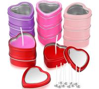 Yinkin 12 Pcs Valentine‘s Day Heart Tins with 12 Candle Wicks 2 oz Heart Shaped Candl Metal Boxe with Clear Window Lids for Making Candles Candies Valentine Gifts(Colorful)
