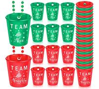 Yinkin 12 Pieces Christmas Shot Glass Necklace Plastic Shot Glasses Red Team Naughty Green Team Nice on Beaded Necklace for Christmas Holiday Party Decorations Supplies