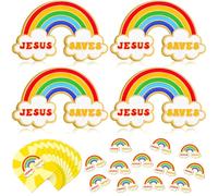 Yinkin 12 Sets Jesus Saves Rainbow Pins with Card Religious Christian Bible Enamel Lapel Pins Sunday School Church Appreciation Gifts for Clothes Backpacks Hats Accessories