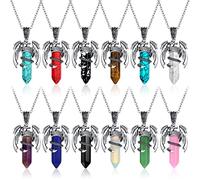 Yinkin 12pcs Dragon Necklace Dragon Charm Pendant Gem Necklace Bulk Crystal Stone Chakra Reiki Gemstone Jewelry for Men Women