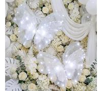 Yinkin 2 Pcs 19.7 Inch Large LED Butterfly Party Decorations Giant Light up 3D Silk Butterflies Wall Decor for Wedding Birthday Baby Shower Party Decor (White)