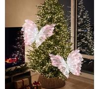Yinkin 2 Pcs 20'' Christmas Large 3D LED Butterfly Decoration Gradient Pink | Mariposas Grandes Para Decoracion, Mesh Hanging Butterflies, Giant Light up Wall Decor, for Christmas Wedding Birthday