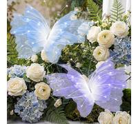 Yinkin 2 Pcs 20'' Christmas Large 3D LED Butterfly Decorations Gradient | Mariposas Grandes Para Decoracion, Mesh Hanging Butterflies, Giant Light up Wall Decor, for Christmas Wedding Birthday