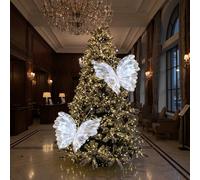 Yinkin 2 Pcs 20'' Christmas Large 3D LED Butterfly Decorations White | Mariposas Grandes para Decoracion, Mesh Hanging Butterflies, Giant Light up Wall Decor, for Christmas Wedding Birthday