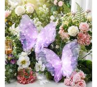 Yinkin 2 Pcs 20 Inch Large LED Butterfly Decorations Mariposas Grandes para Decoracion Giant Light up 3D Butterflies for Wedding Birthday Party Baby Shower Decor(Purple)