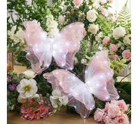 Yinkin 2 Pcs 20 Inch Large LED Butterfly Decorations Mariposas Grandes para Decoracion Giant Light up 3D Butterflies for Wedding Birthday Party Baby Shower Decor(Gradient Pink)