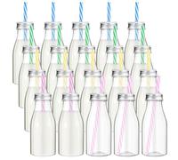 Yinkin 20 Set Plastic Milk Bottles with Straws Metal Lids Clear Plastic Containers for Dairy Milk Party Bottle for Juices Shakes Smoothies(8 oz,Pastel Color)