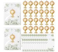 Yinkin 24 Pcs First Communion Lapel Pins Gold Toned Catholic Pins Gifts Bulk Minister Catholic Religious Medal Christian Jewelry First Holy Communion Gifts Inspirational Spiritual Stuff, about 1.14 x