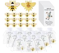 Yinkin 24 Sets Bee Pins Bulk Brooches Party Favors Happy Cute Oil Drop Lapel Pins with Hugged Cards Organza Gift Bags for Women Men Bee Lovers Day Baby Shower Birthday