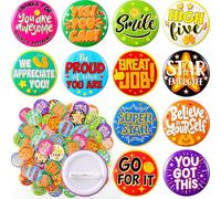 Yinkin 240 Pcs Reward Button Pins 1.7'' School Classroom Teacher Appreciation Pins Bulk Employee of The Month Recognition Buttons Positive Motivational Badges for Students Kids Workers Gift, 12 Style