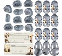 Yinkin 30 Set Christian Easter Egg Gift Bulk Included He Came Died Arose Ascended Coming Back Gospel Symbol Stone Resin Rock with Religious Jesus Cards Egg Hunt Filler for Adult Church Family Friend