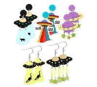 Yinkin 5 Pairs UFO Aliens Space Alien Acrylic Planet Earrings for Women Funky Weird Novelty Crazy Cute Fun Earrings Dangle for Halloween Jewelry, as shown in the picture, acrylic and glitter, acrylic